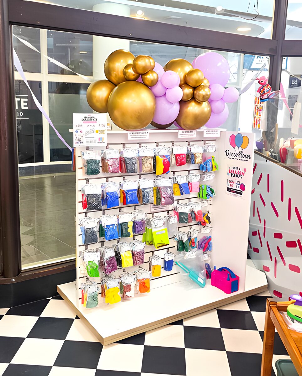 Decorlloon products on display in store at Piece of Cake